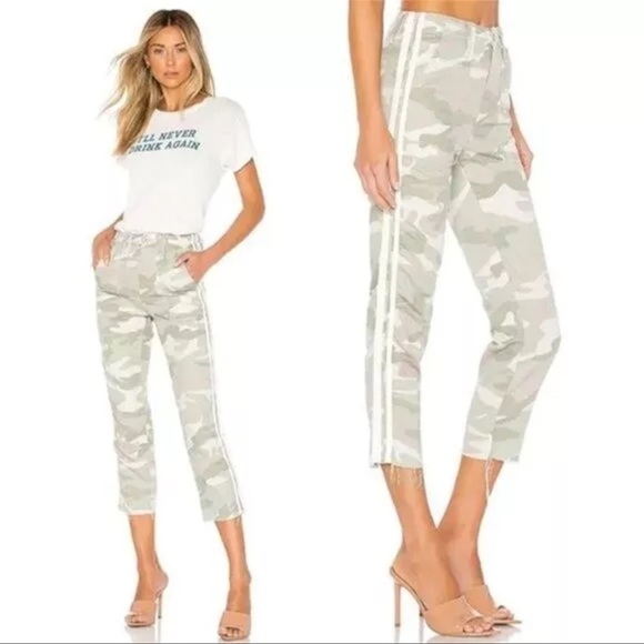Mother The Shaker Crop Fray Pants Racer Stripe Camo Army Green Desert Print 25 - Picture 1 of 14